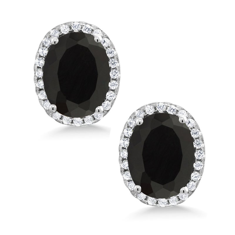 GEM STONE KING أقراط هالة حجر كريم من جيم ستون كينغ 3-5 قيراط للنساء | قطع بيضاوي 9X7 مم | فضة استرلينية 925 | هدايا مجوهرات فاخرة لها أو لأمها أو زوجتها - Image 3